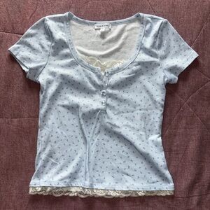 Light Blue Floral Short Sleeve Tee